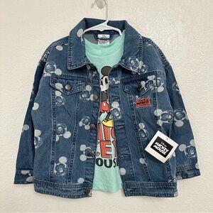 Disney Mickey Mouse Girl Boy Kids Blue Jean Jacket and Tee Set
